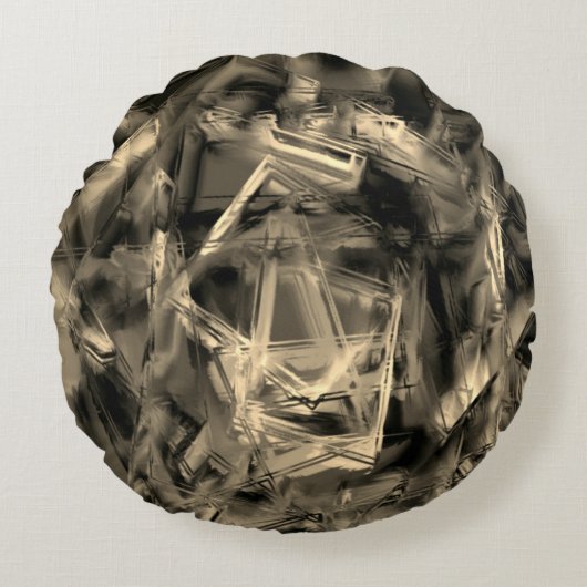 「ブラシストローク」で染色されたねじれたベージュの正方形 ラウンドクッション (正面)