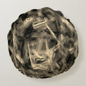 「ブラシストローク」で染色されたねじれたベージュの正方形 ラウンドクッション (裏面)