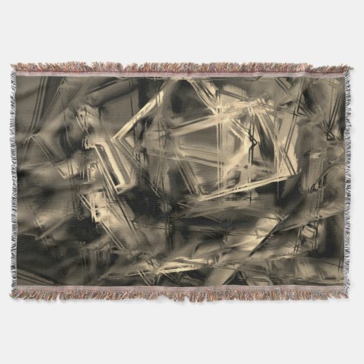 「ブラシストローク」で染色された曲がったベージュの正方形 スローブランケット (正面)