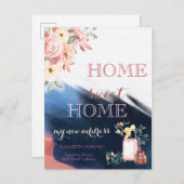 ブラシストローク、スーツケースフローラ新しいアドレス 案内ポストカード (正面/裏面)