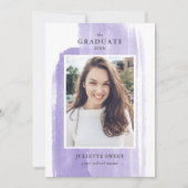 ブラシストローク |紫色の写真のガーリー卒業 招待状 (正面)
