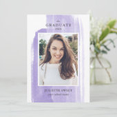 ブラシストローク |紫色の写真のガーリー卒業 招待状 (スタンド正面)
