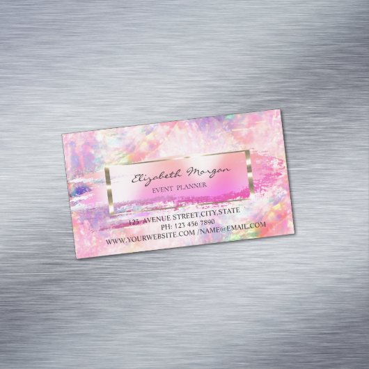 ブラシストローク、金ゴールドフレームホログラフィカラフルック マグネット名刺 (インサイチュ)