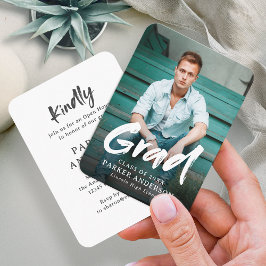 ブラシスモダンクリプト写真卒業招待状 エンクロージャーカード