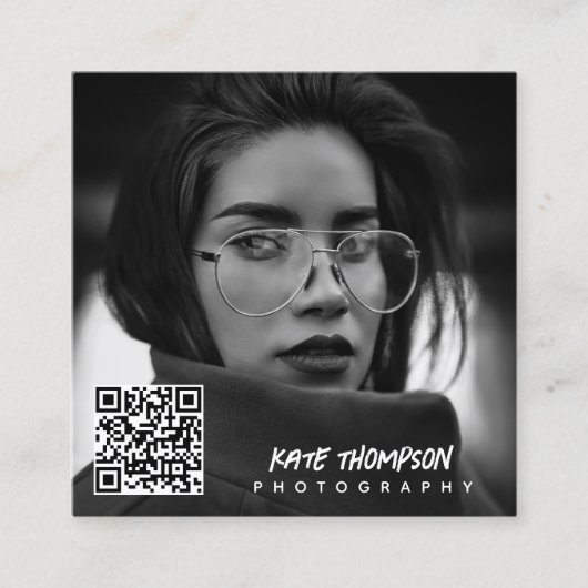 ブラシスモダンクリプト写真QRコードソーシャルメディア スクエア名刺 (正面)