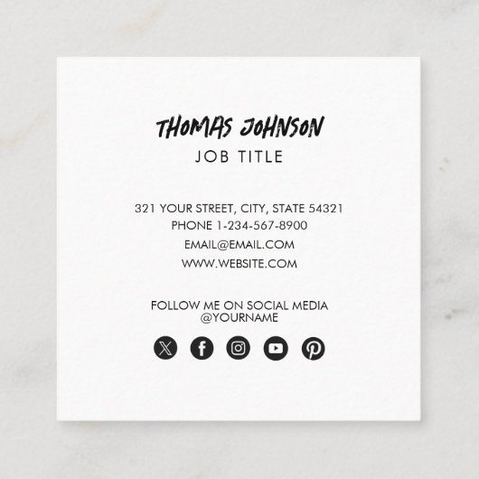 ブラシスモダンクリプト写真QRコードソーシャルメディア スクエア名刺 (裏面)