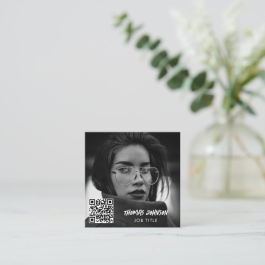 ブラシスモダンクリプト写真QRコードソーシャルメディア スクエア名刺 (スタンド正面)