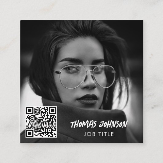 ブラシスモダンクリプト写真QRコードソーシャルメディア スクエア名刺 (正面)