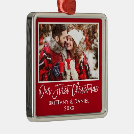 ブラシスモダンクリプト初めてのクリスマスの赤 メタルオーナメント (右)