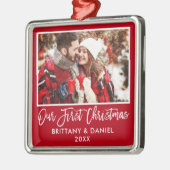 ブラシスモダンクリプト初めてのクリスマスの赤 メタルオーナメント (左)