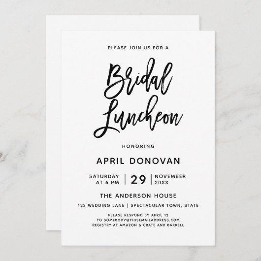 ブラシタイポグラフィブライダルルンチョン招待状 招待状 (正面/裏面)