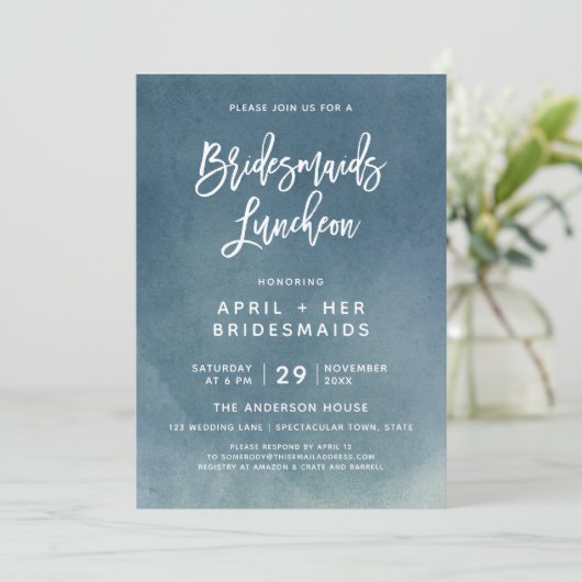 ブラシタイポグラフィブリデスメイドランチョン招待状 招待状 (スタンド正面)