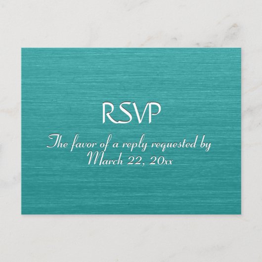 ブラシティール(緑がかった色)ブルーメニューRSVP インビテーションポストカード (正面)