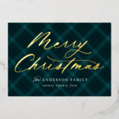 ブラシティール(緑がかった色)プレイドメリークリスマスノンフォト 箔シーズンカード (正面)