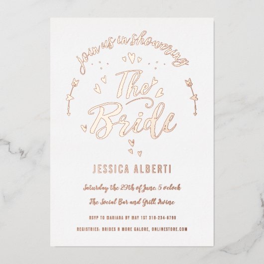 ブラシハートおもしろいブライダルシャワーバラ 箔招待状 (正面)