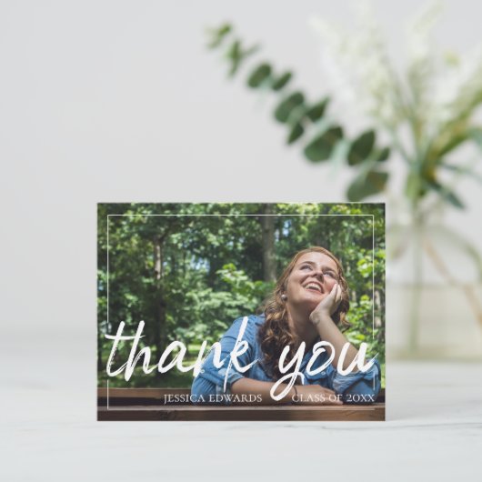 ブラシフォントスクリプト |卒業写真ありがとう ポストカード (スタンド正面)