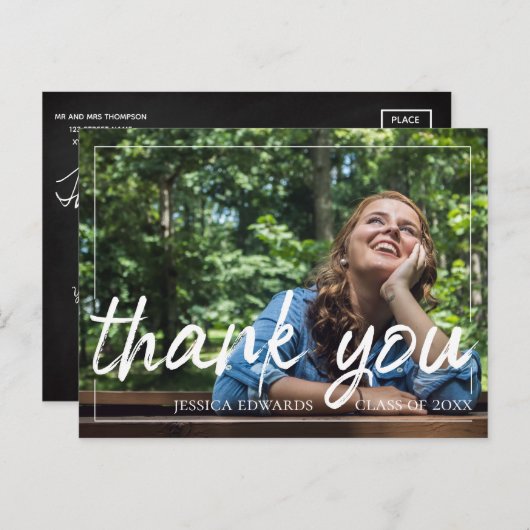 ブラシフォントスクリプト |卒業写真ありがとう ポストカード (正面/裏面)