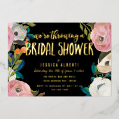 ブラシフローラブライダルシャワーゴールドフォイル招待状 箔招待状 (正面)