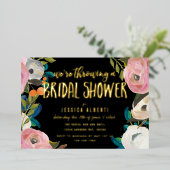 ブラシフローラブライダルシャワーゴールドフォイル招待状 箔招待状 (立ち正面)