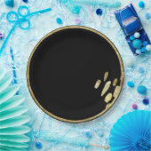 ブラシマーク |金ゴールドと黒の円絵を描線 ペーパープレート (パーティー)