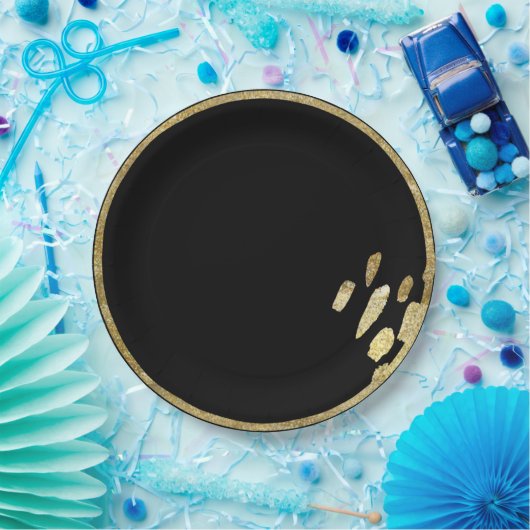ブラシマーク |金ゴールドと黒の円絵を描線 ペーパープレート (パーティー)