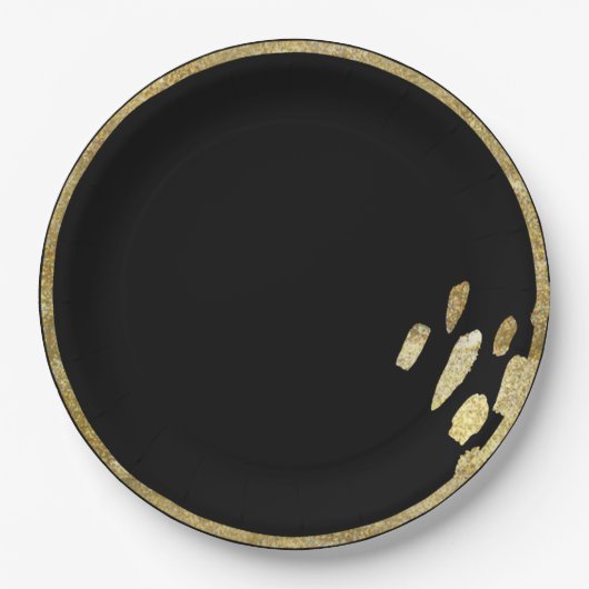 ブラシマーク |金ゴールドと黒の円絵を描線 ペーパープレート (正面)