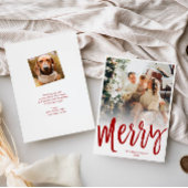ブラシメリースクリプトクリスマスカード、フォトバック、赤 シーズンカード