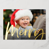 ブラシメリースクリプト写真クリスマス 箔シーズンカード (正面)