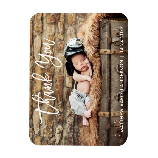 ブラシモダンスクリプトありがとうご新生児Wht マグネット (縦)