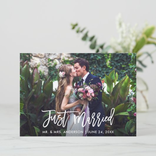 ブラシモダンスクリプトたった今結婚しました結婚の写真 案内状 (スタンド正面)