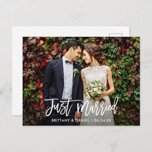 ブラシモダンスクリプトのフォトたった今結婚しました ポストカード (正面/裏面)