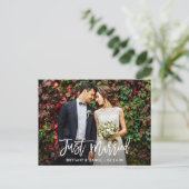 ブラシモダンスクリプトのフォトたった今結婚しました ポストカード (スタンド正面)