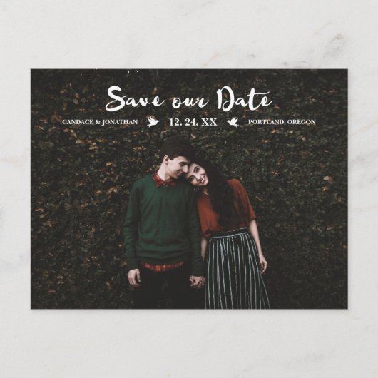 ブラシモダンスクリプトの写真の日付の保存 案内ポストカード (正面)