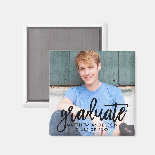 ブラシモダンスクリプトの卒業発表の正方形 マグネット (正面/裏面)