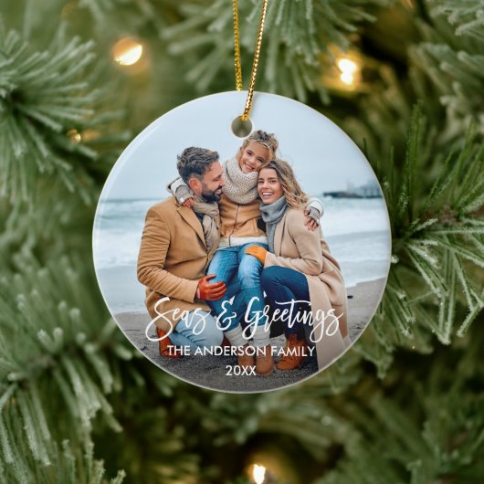 ブラシモダンスクリプトの海と挨拶の写真 セラミックオーナメント (ツリー)