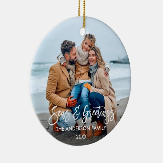 ブラシモダンスクリプトの海と挨拶の写真 セラミックオーナメント (右)