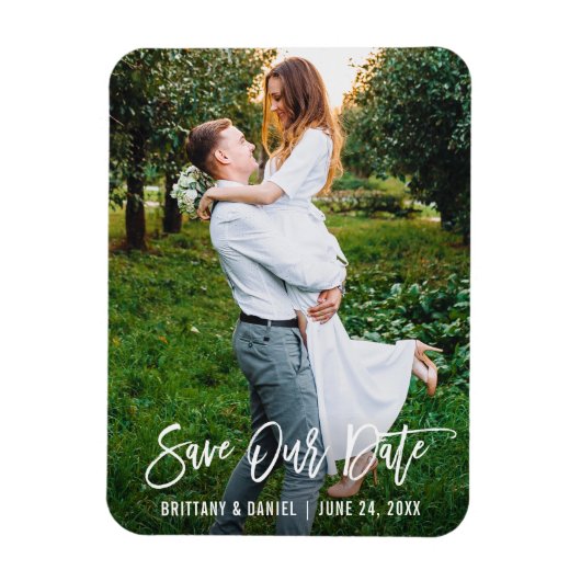 ブラシモダンスクリプトカップル救写真日付 マグネット (縦)