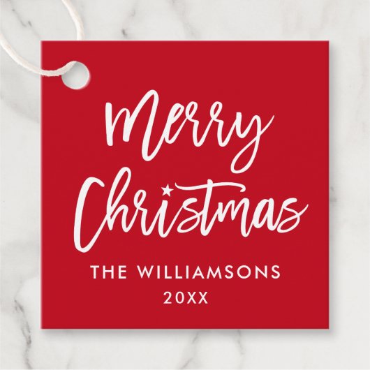 ブラシモダンスクリプトクリスマススタースクエアレッド フェイバータグ (正面)