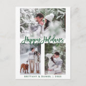ブラシモダンスクリプトグリーンハッピーホリデー3写真 ポストカード (正面)