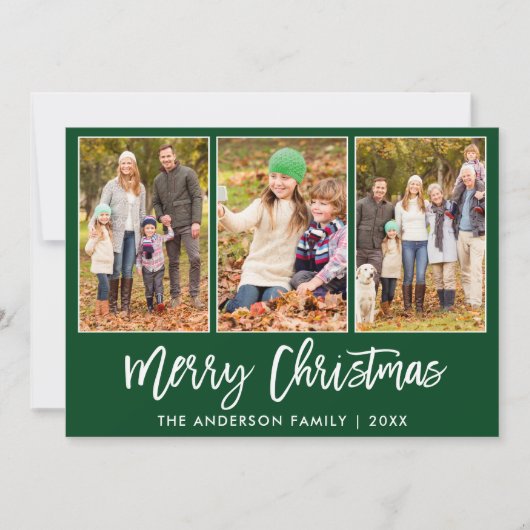 ブラシモダンスクリプトグリーン3フォトクリスマストラック シーズンカード (正面)