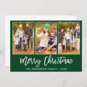 ブラシモダンスクリプトグリーン3フォトクリスマストラック シーズンカード (正面/裏面)
