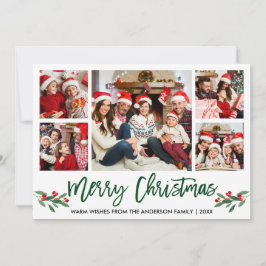 ブラシモダンスクリプトグリーン5フォトファミリークリスマス シーズンカード