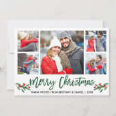 ブラシモダンスクリプトグリーン5フォトメリークリスマス シーズンカード (正面)