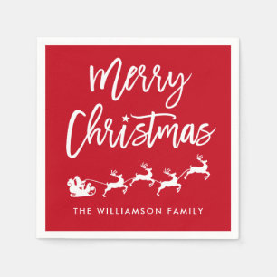 ブラシモダンスクリプトスターサンタメリークリスマス スタンダードカクテルナプキン
