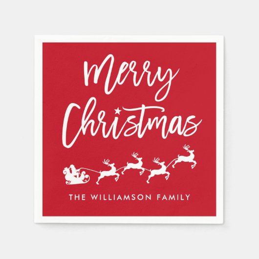 ブラシモダンスクリプトスターサンタメリークリスマス スタンダードカクテルナプキン (正面)