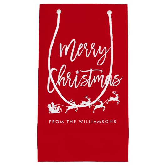 ブラシモダンスクリプトスターサンタメリークリスマス スモールペーパーバッグ (正面)