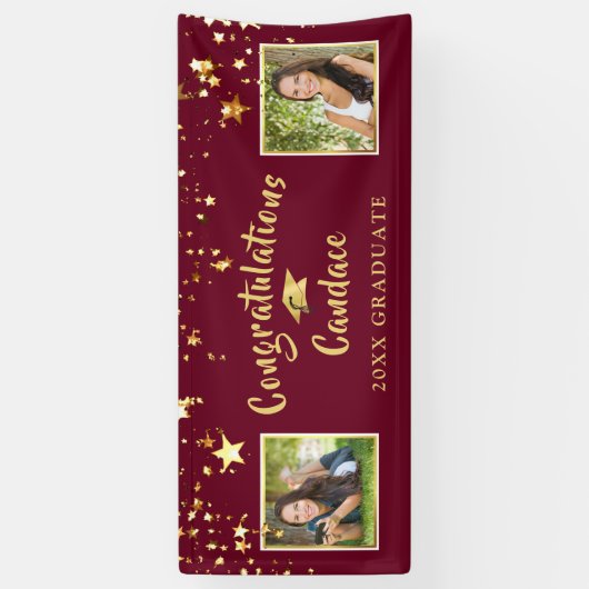 ブラシモダンスクリプトスターズMaroonと金ゴールド写真 横断幕 (縦)