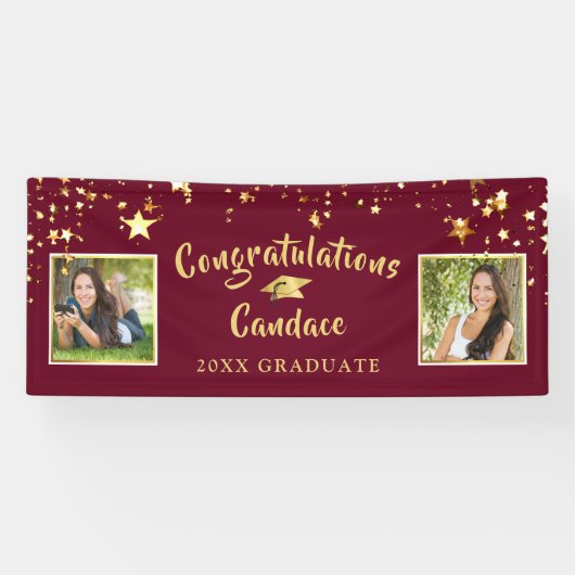 ブラシモダンスクリプトスターズMaroonと金ゴールド写真 横断幕 (横)