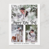 ブラシモダンスクリプトハッピーニューイヤー3フォトホリデー ポストカード (正面)