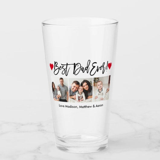 ブラシモダンスクリプトハート3最高の写真パパEver タンブラーグラス (正面)